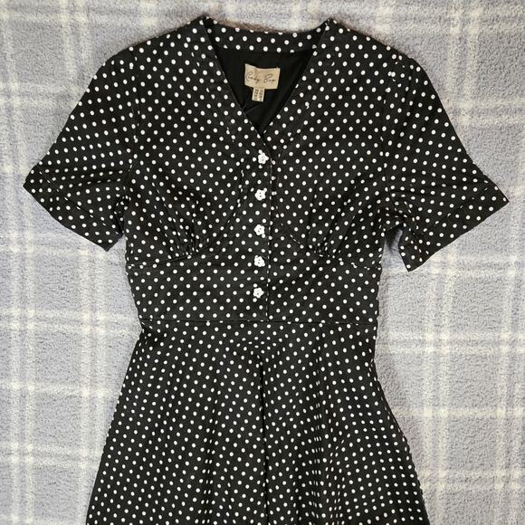 Lindy Bop 50s Style Black and White Polka Dot Midi Swing Dress Size 8 - Picture 2 of 10
